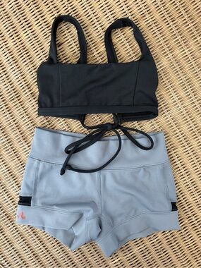 JO+JAX Black Strappy Sports Bralette and Light Gray Active Shorts Set